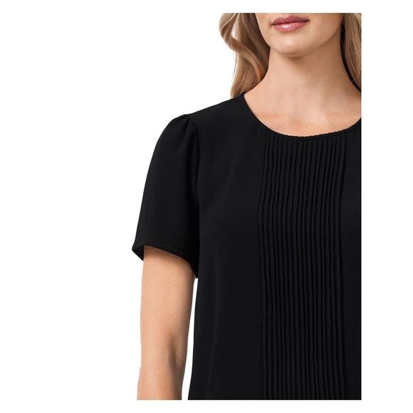 CECE Womens Black Textured Keyhole Back Button Short Sleeve Round Neck Blouse XS - Picture 3 of 3